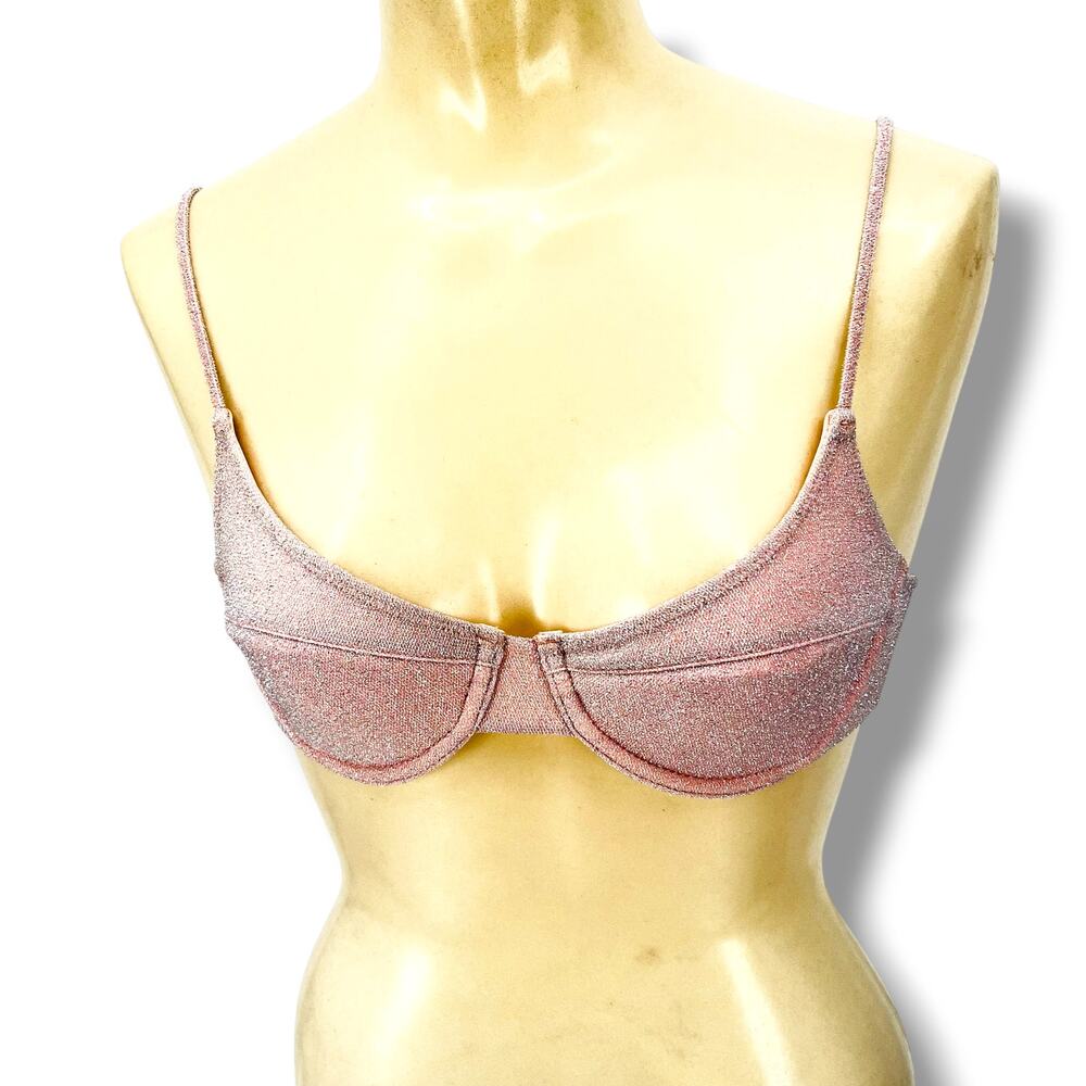 TRIANGL NWT Silver Sparkle Peach Swim Top S Beach Pool Vacation